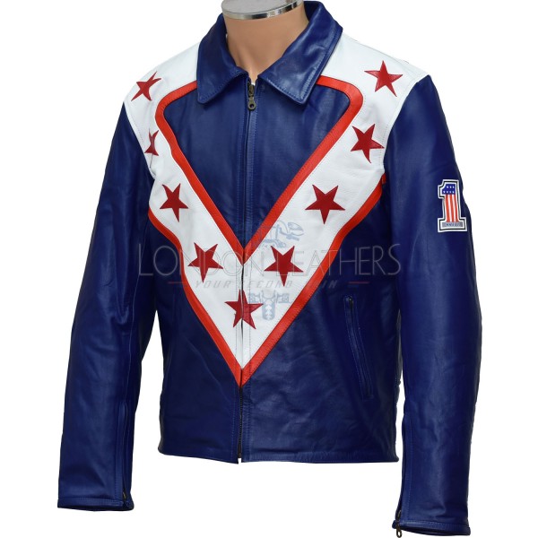 Evel The Legendary Daredevil Royal Blue Wembley Tribute Pure Leather Jacket